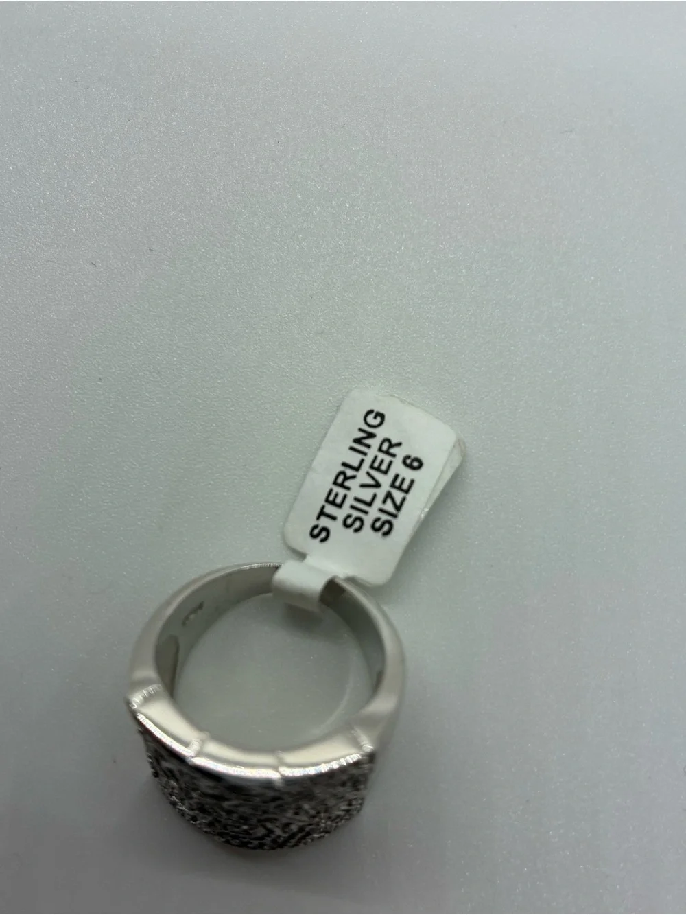WIDE SILVER GEOMETRIC PATTERNED STERLING SILVER RING, SIZE 6